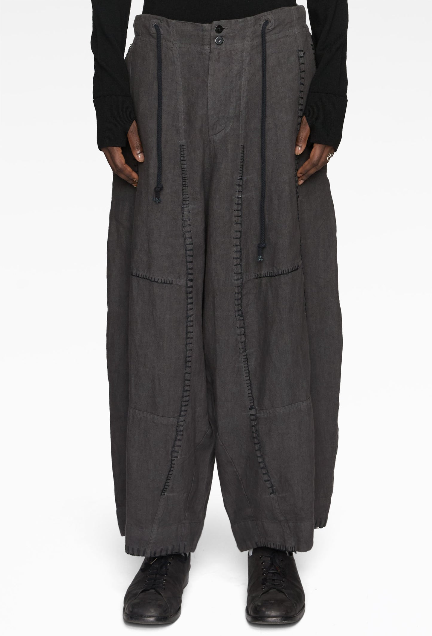 Black Linen Fisherman Pant