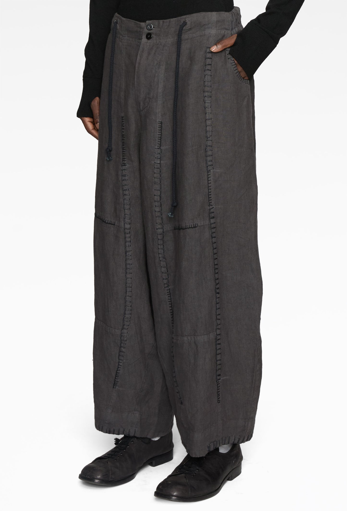 Black Linen Fisherman Pant
