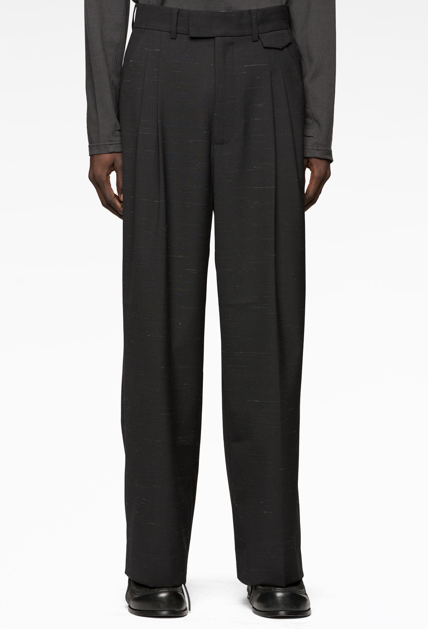 Black Melange Double Pleated Trousers