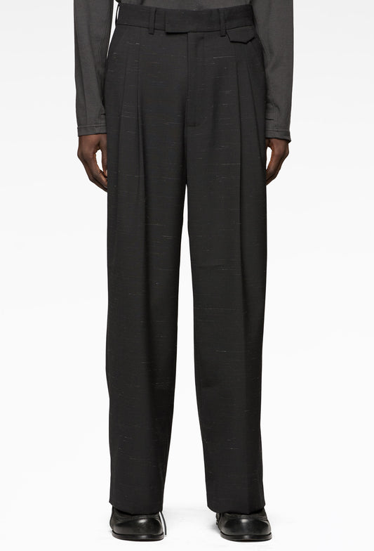 Black Melange Double Pleated Trousers