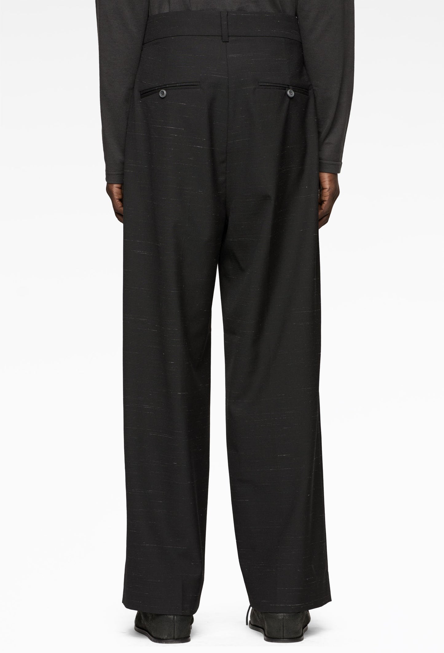 Black Melange Double Pleated Trousers