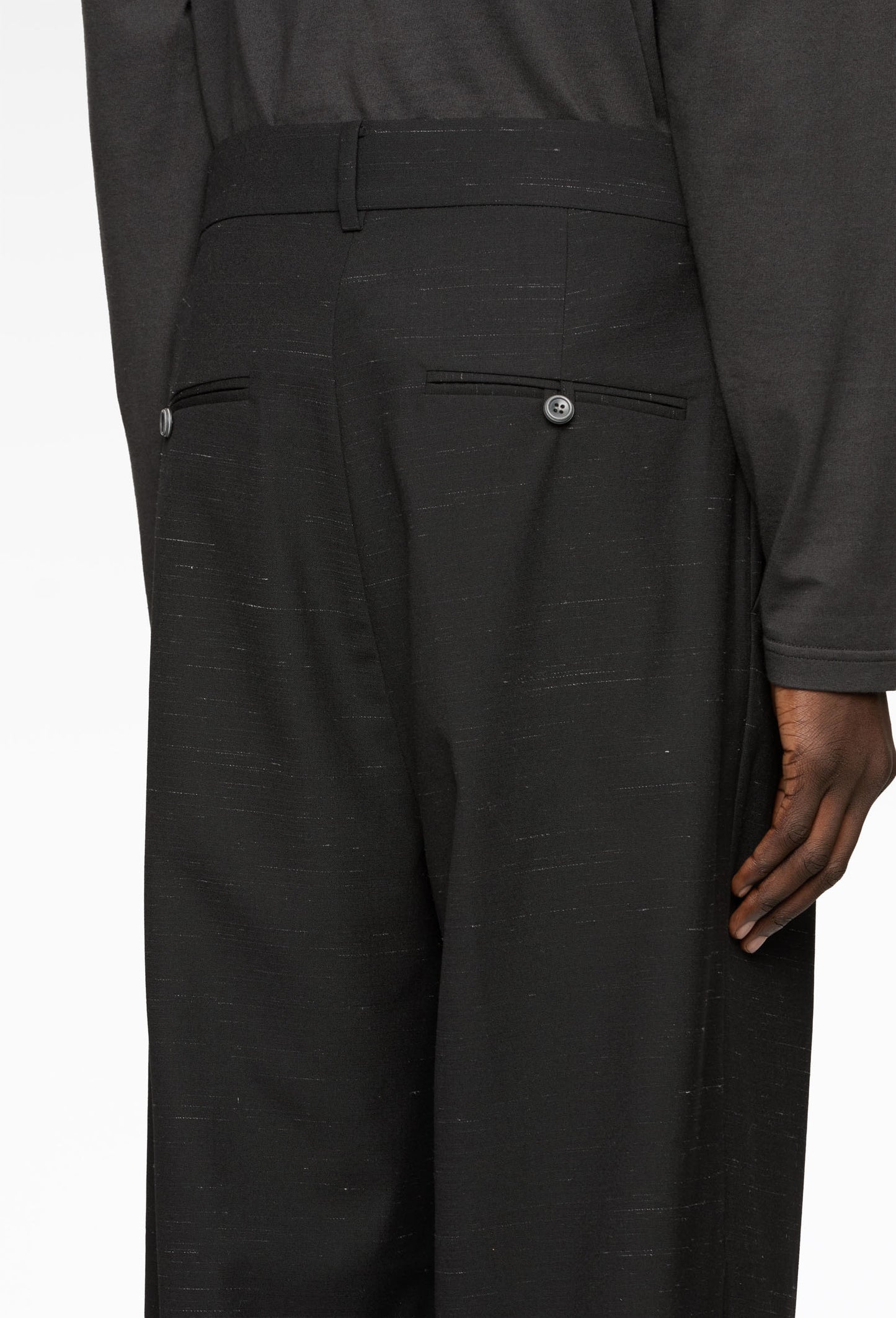 Black Melange Double Pleated Trousers