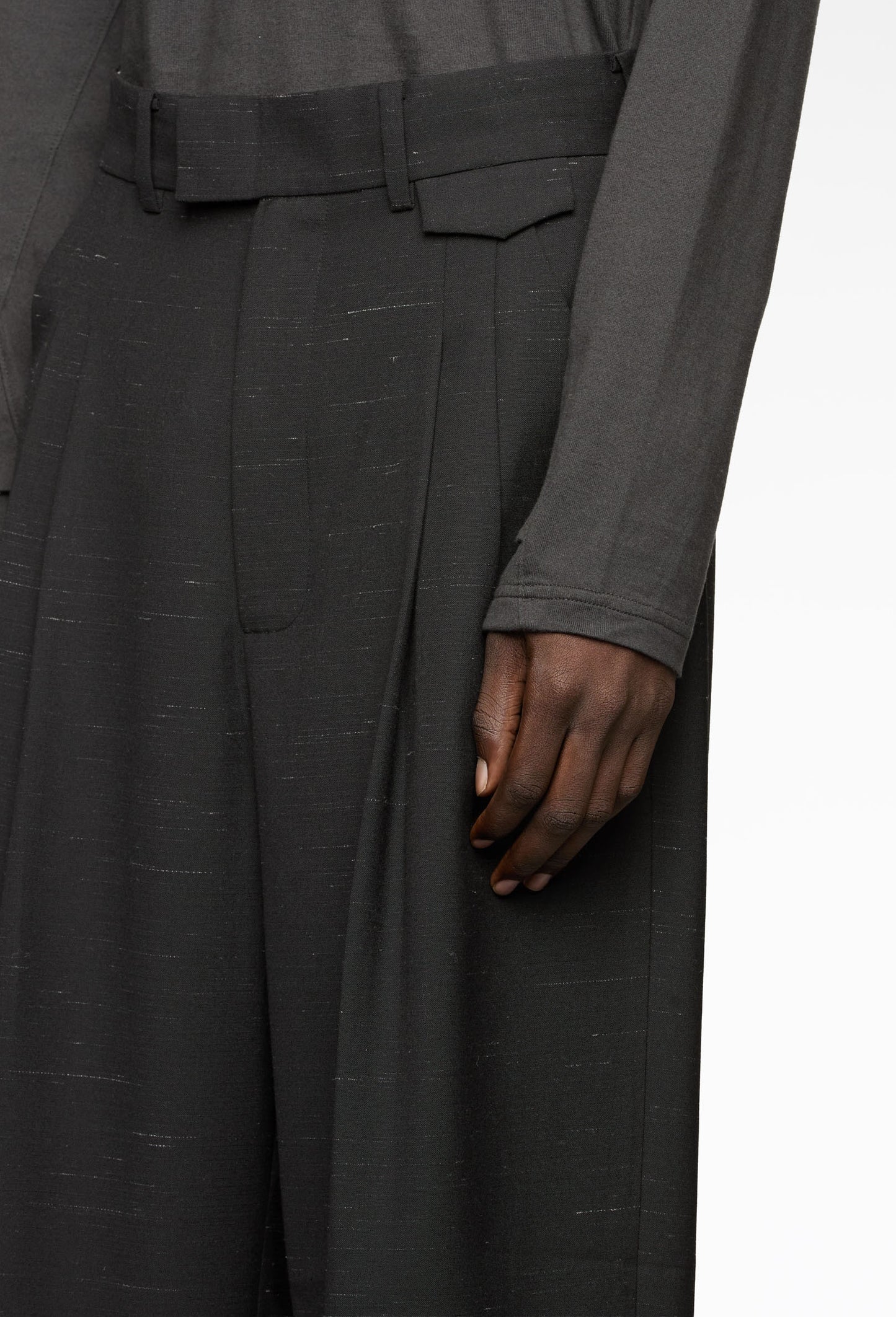 Black Melange Double Pleated Trousers