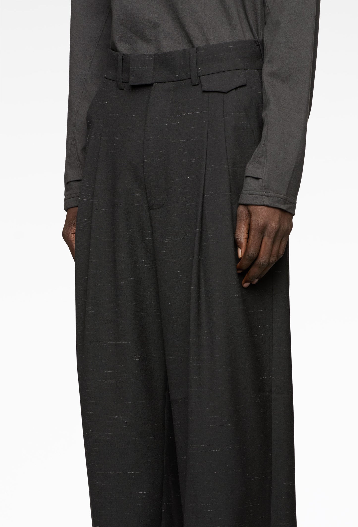 Black Melange Double Pleated Trousers