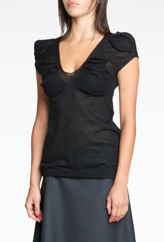 Black Mohair Puff Sleeve Top