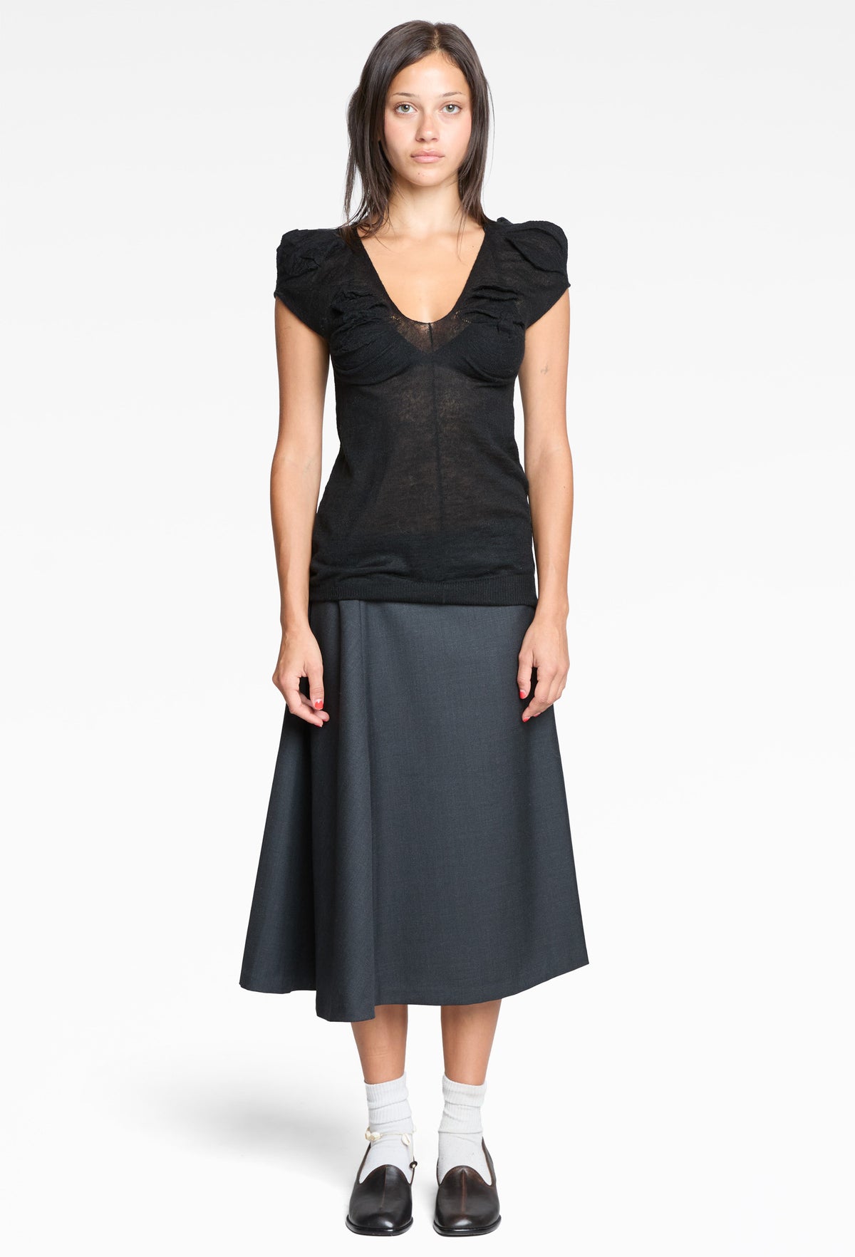 Black Mohair Puff Sleeve Top