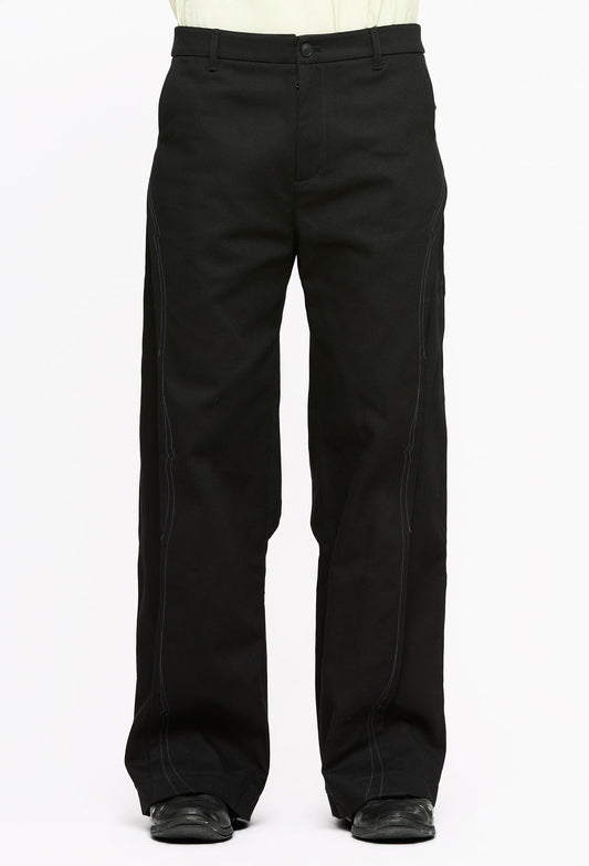 Black Paneled Wide Denim