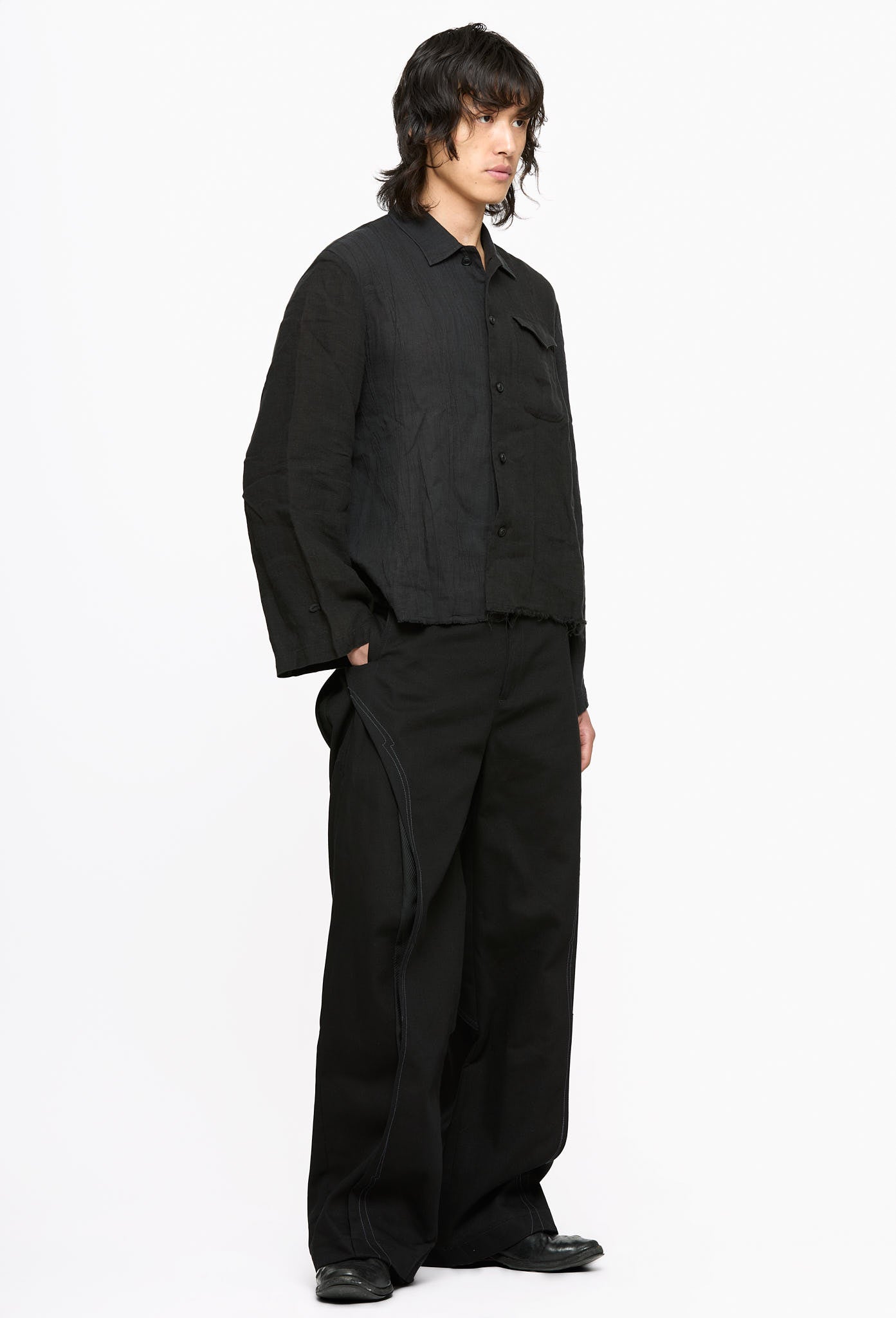 Black Paneled Wide Denim
