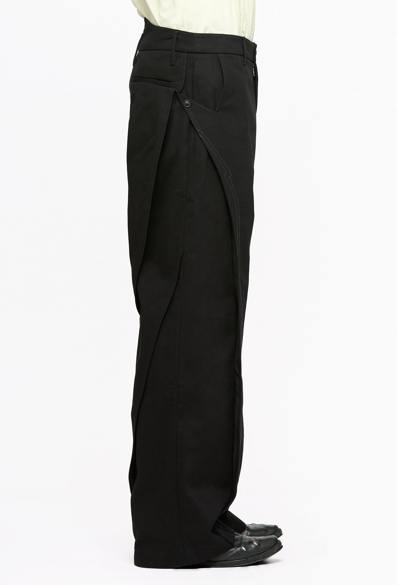 Black Paneled Wide Denim