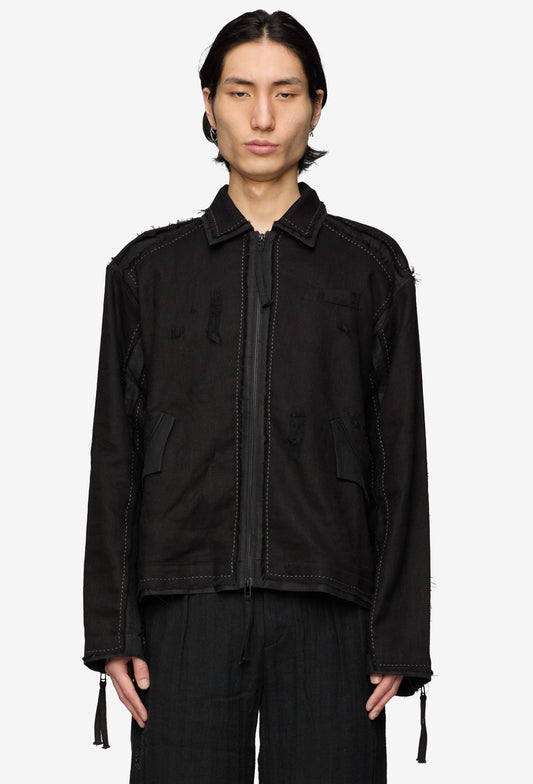Black Prick Stitch Layered Jacket