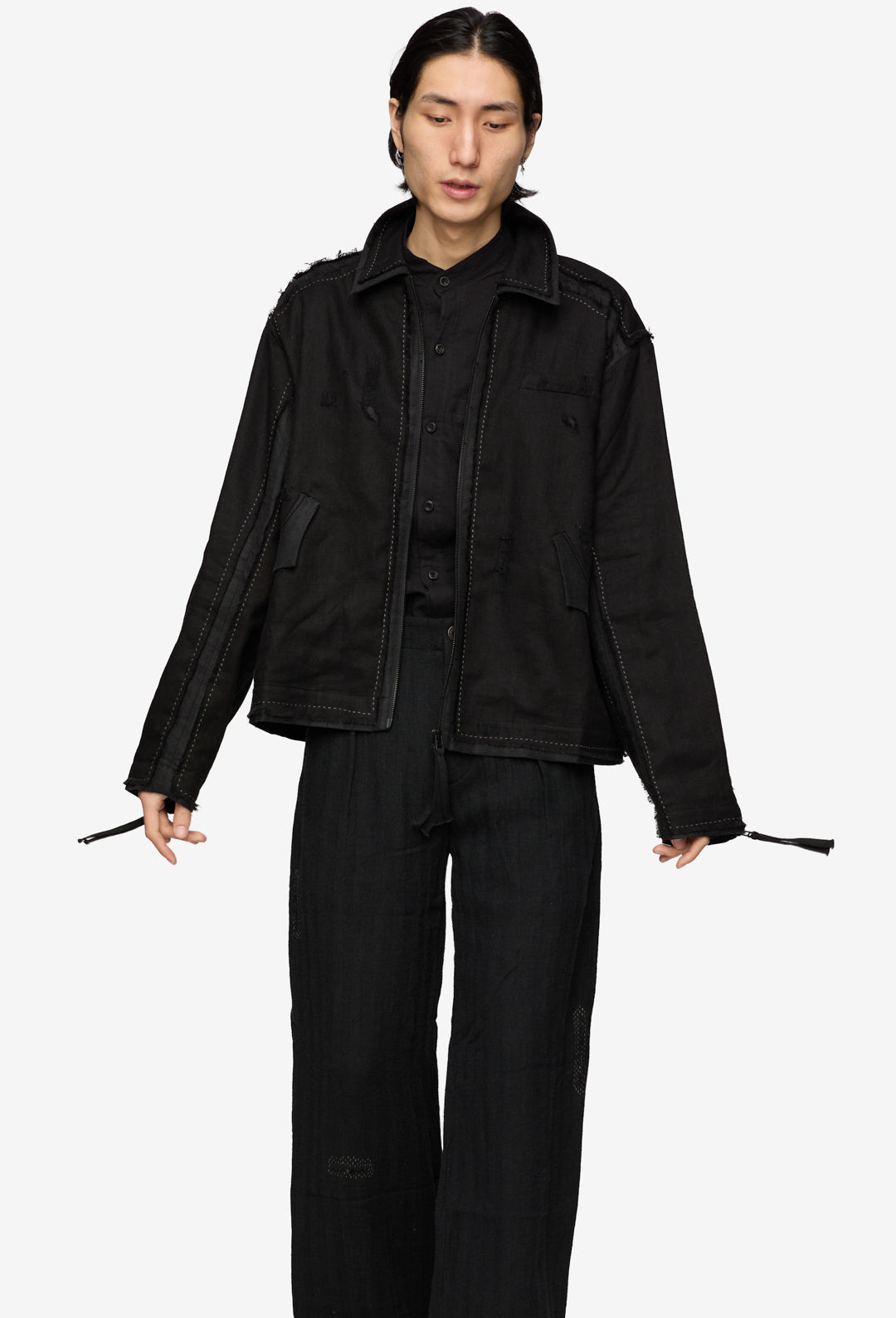 Black Prick Stitch Layered Jacket