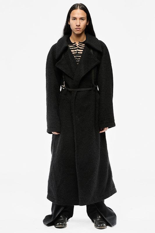 Black Raglan Wool Trenchcoat