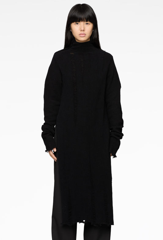 Black Raw-Edge Turtleneck Sweater