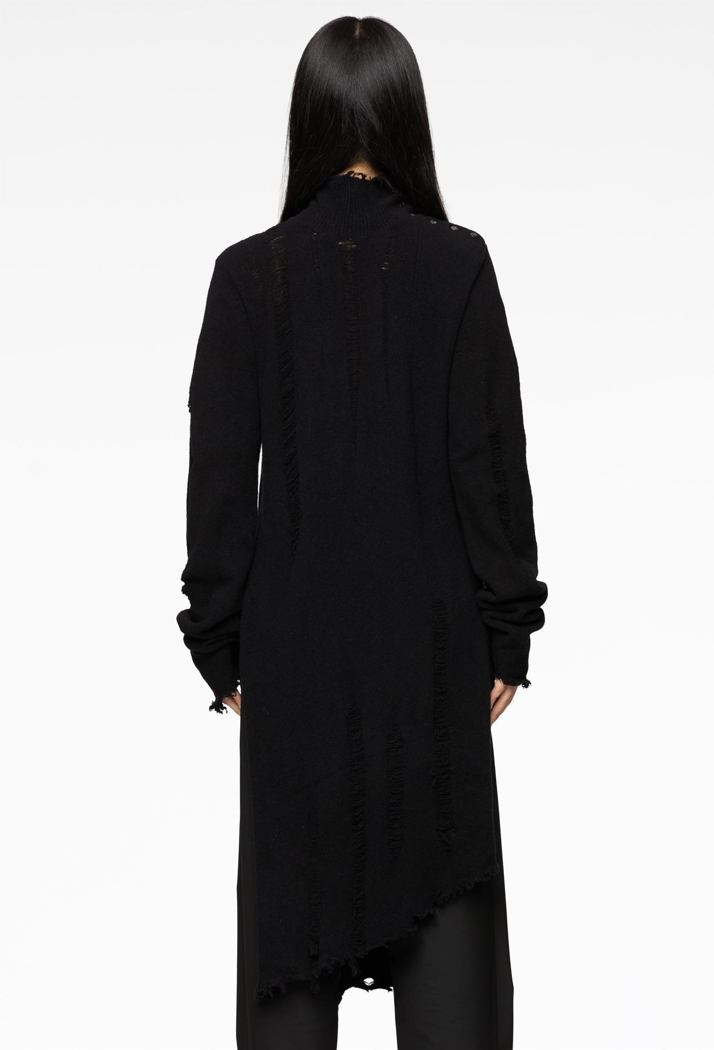 Black Raw-Edge Turtleneck Sweater