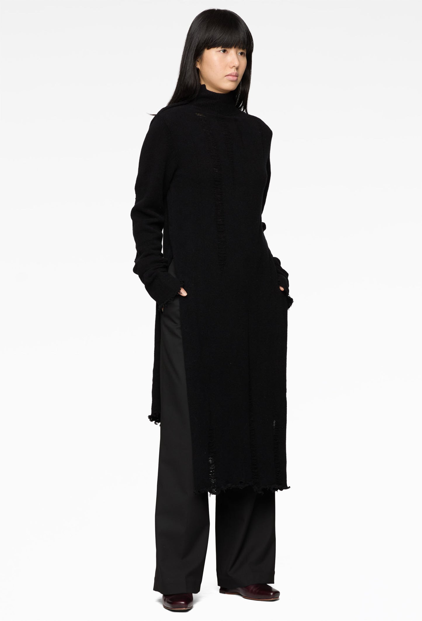 Black Raw-Edge Turtleneck Sweater