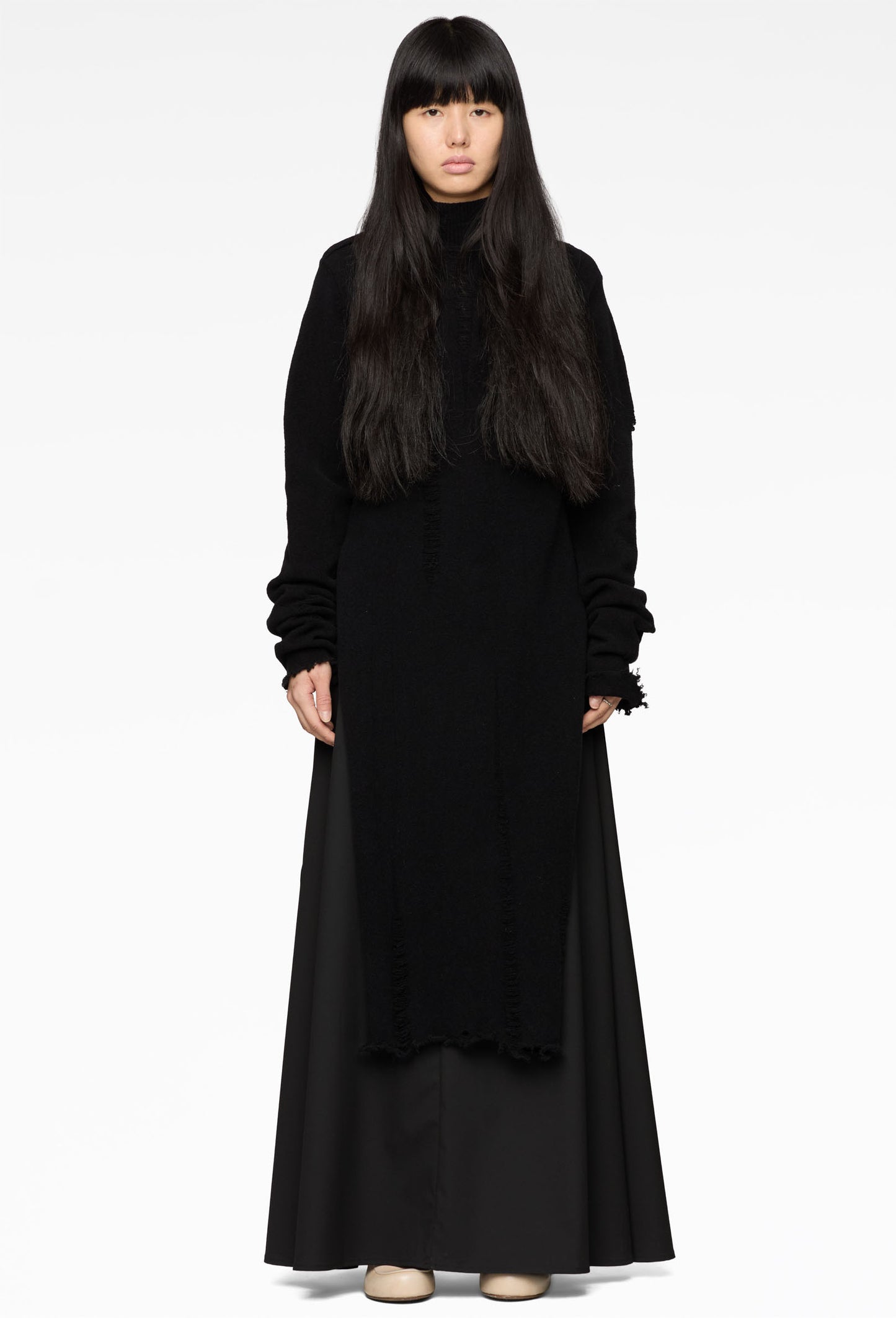 Black Raw-Edge Turtleneck Sweater