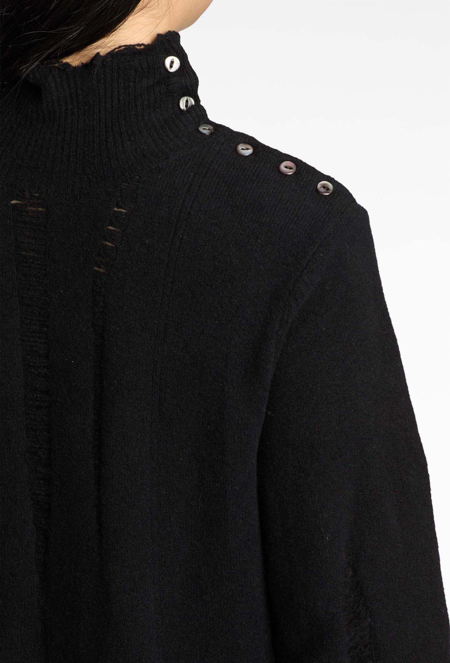 Black Raw-Edge Turtleneck Sweater