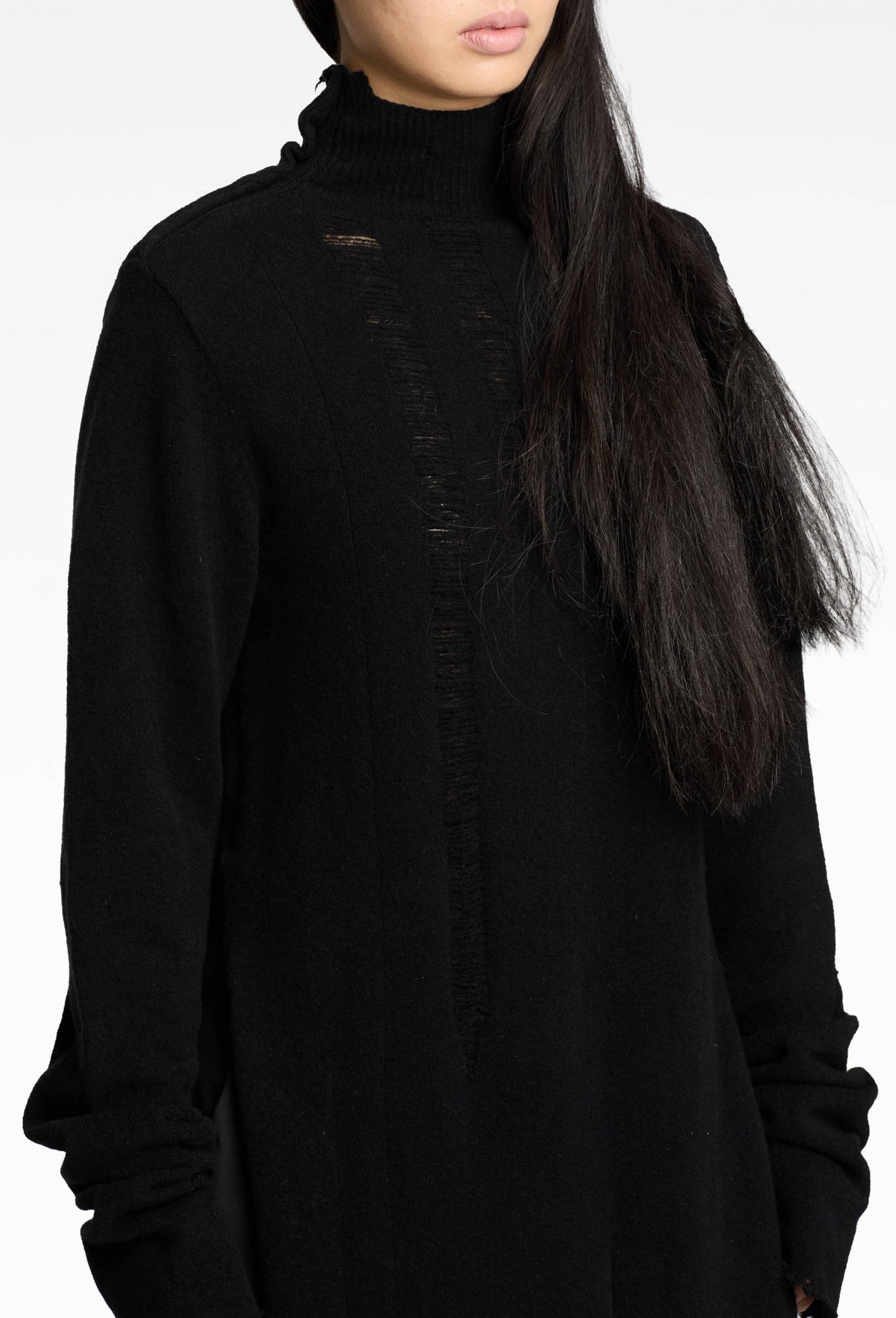 Black Raw-Edge Turtleneck Sweater