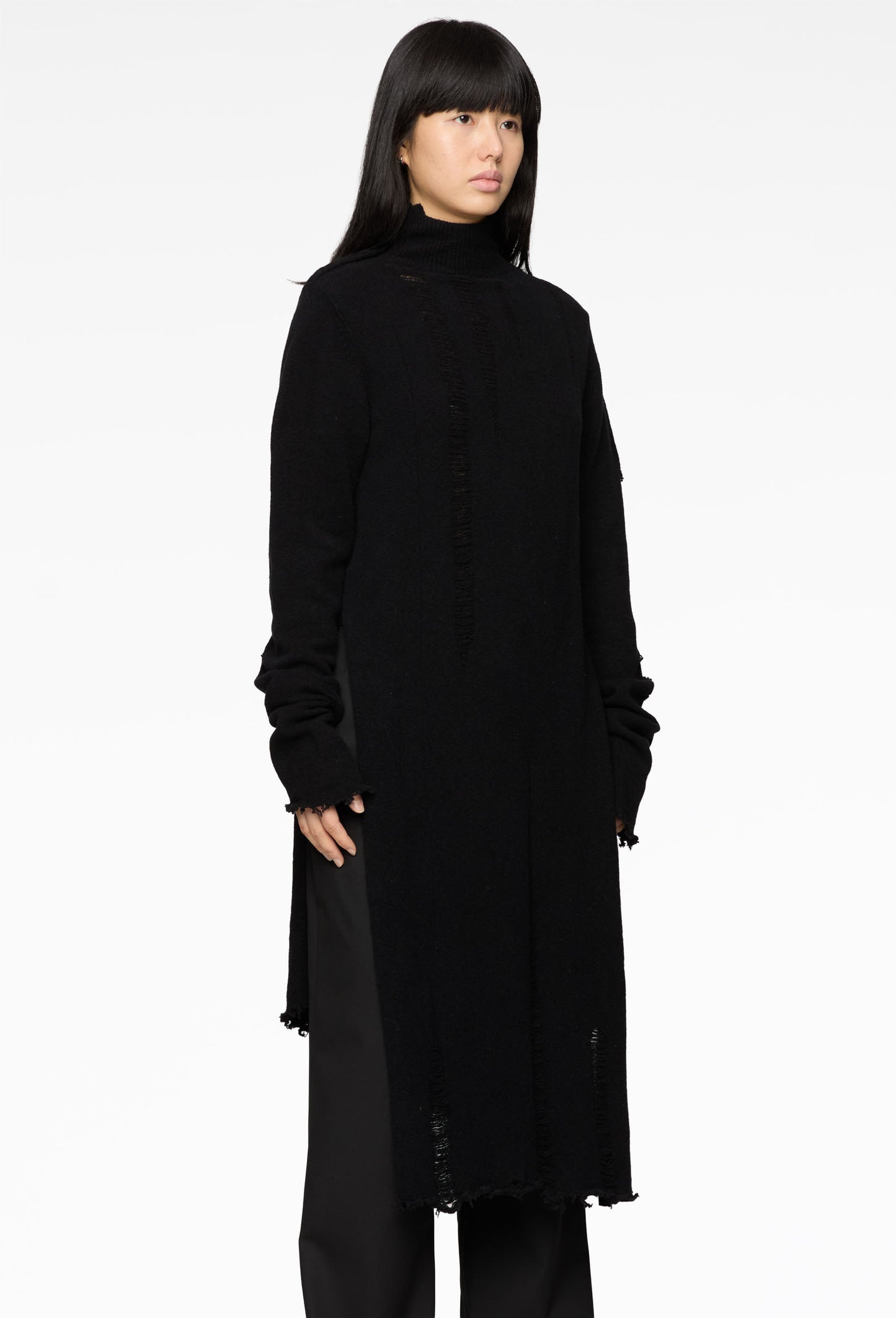 Black Raw-Edge Turtleneck Sweater