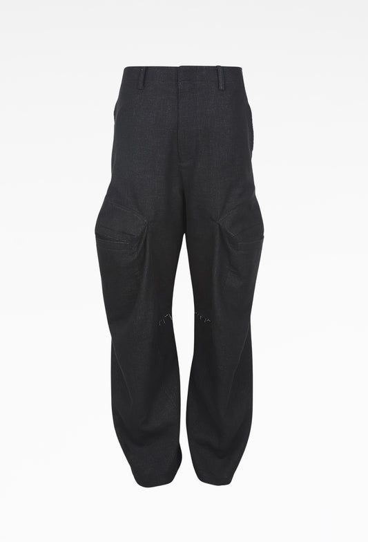 Black Raw Edged 3D Pocket Trousers