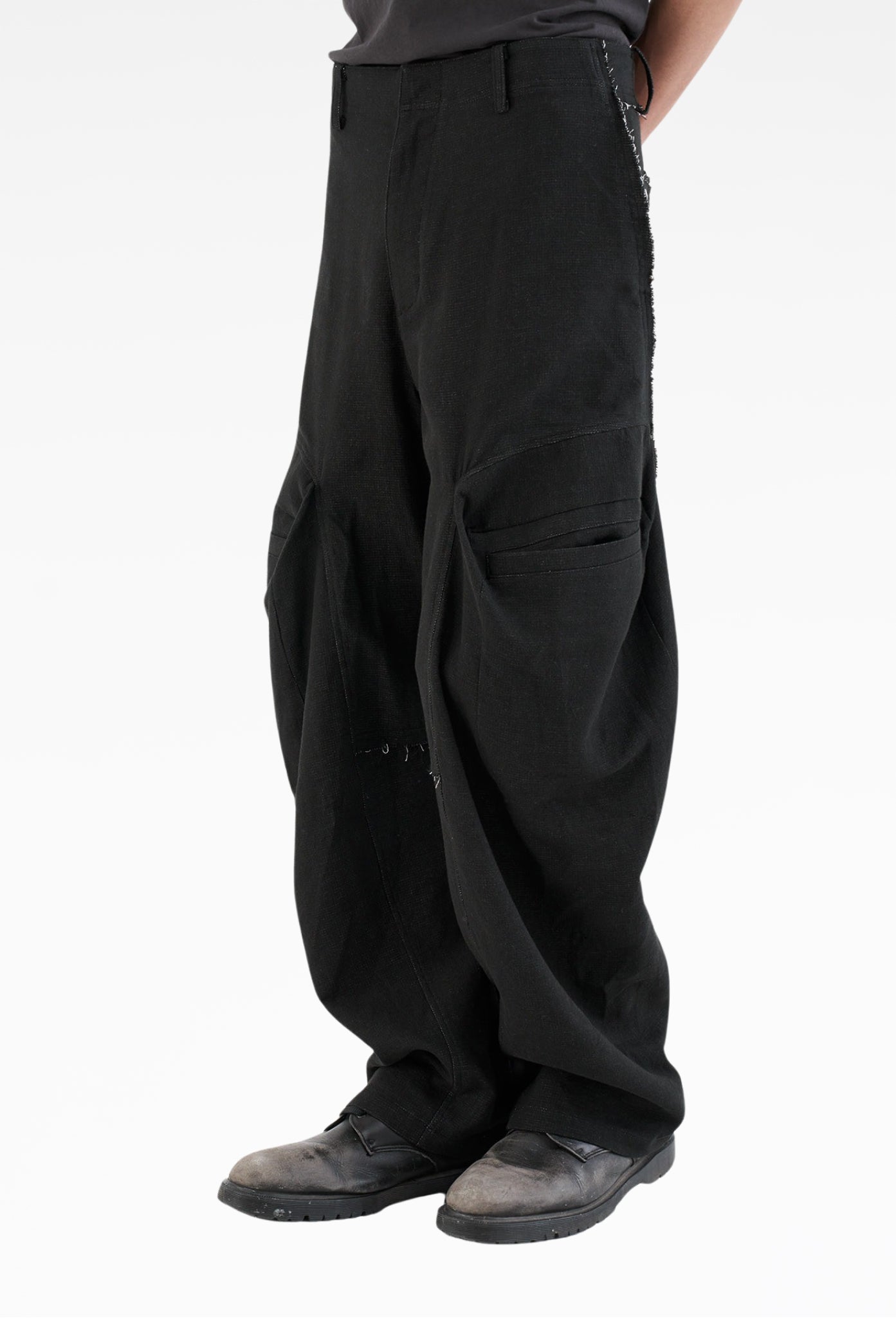 Black Raw Edged 3D Pocket Trousers