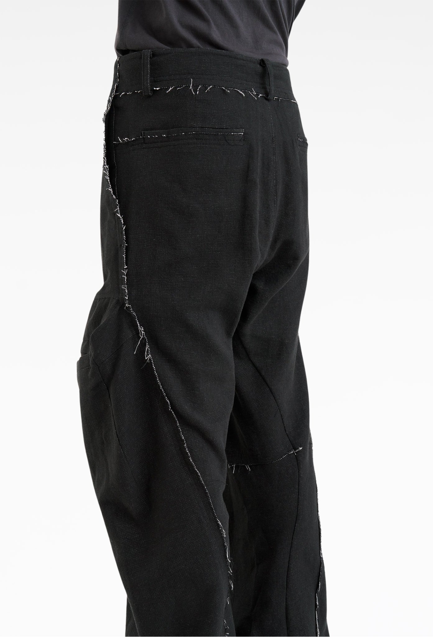 Black Raw Edged 3D Pocket Trousers