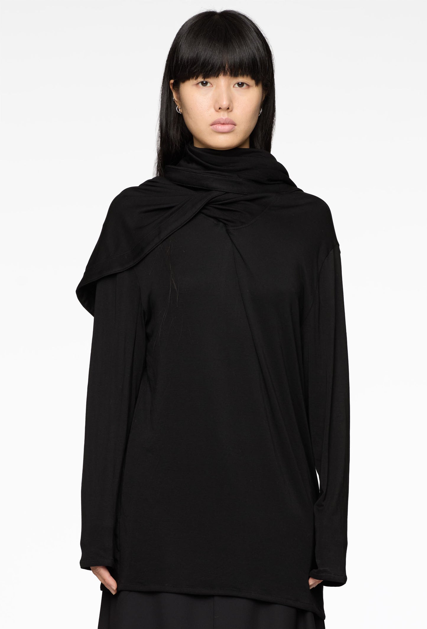 Black Scarf Jersey Top