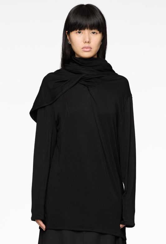 Black Scarf Jersey Top