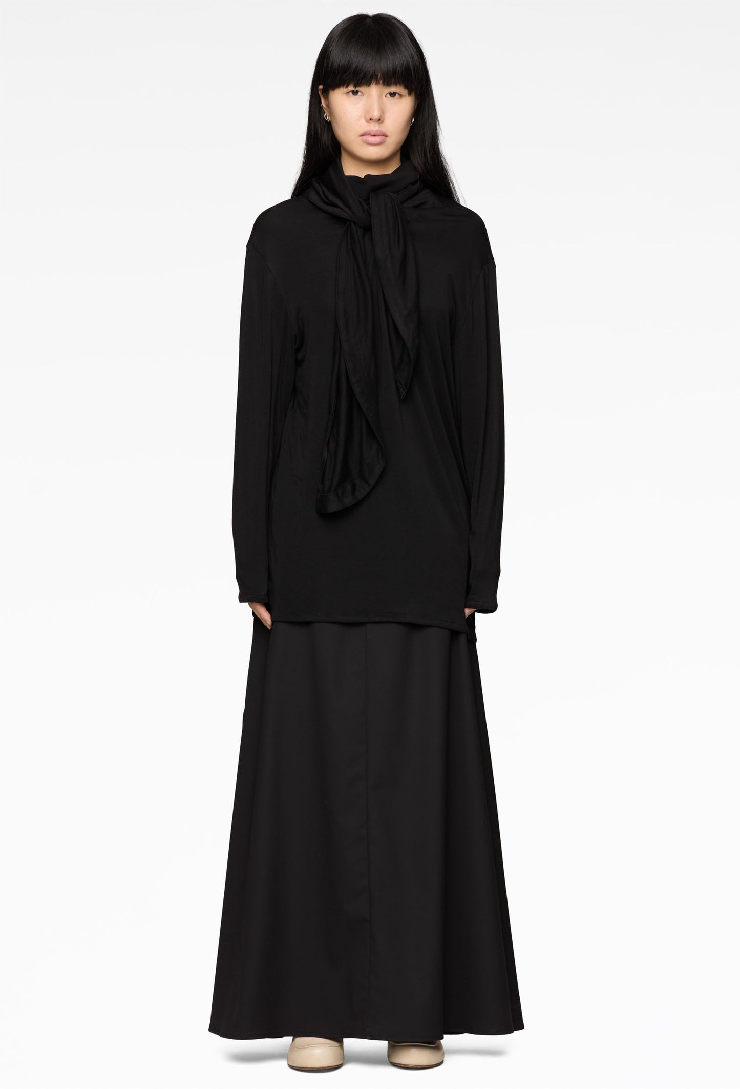 Black Scarf Jersey Top