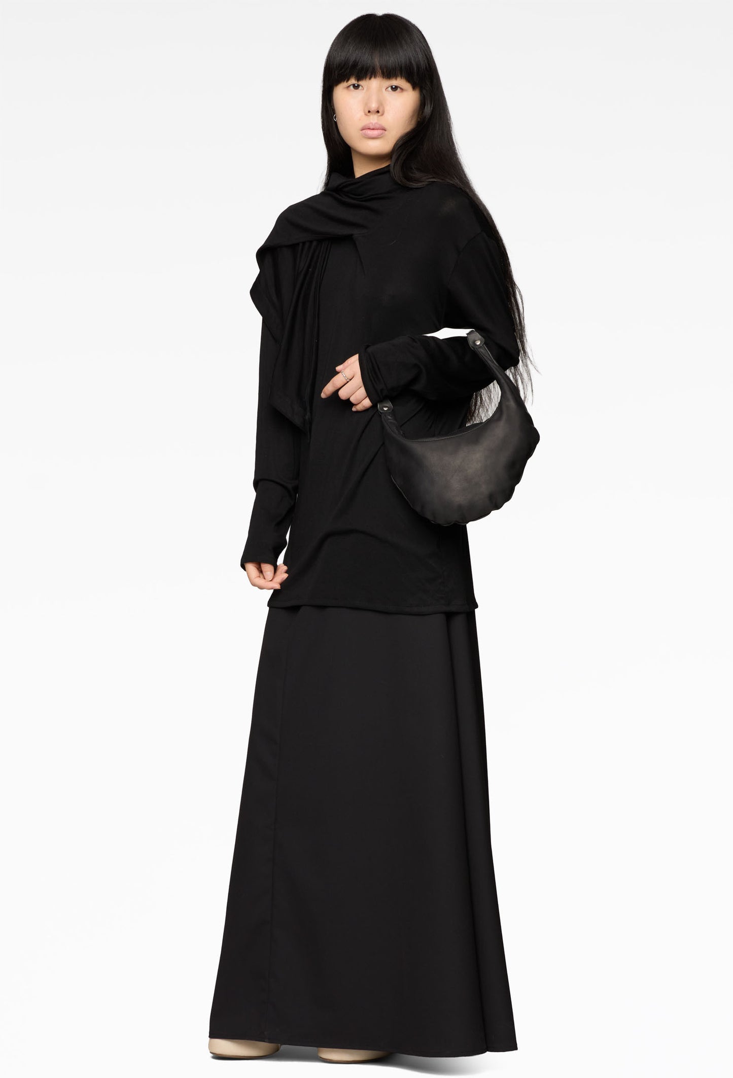 Black Scarf Jersey Top
