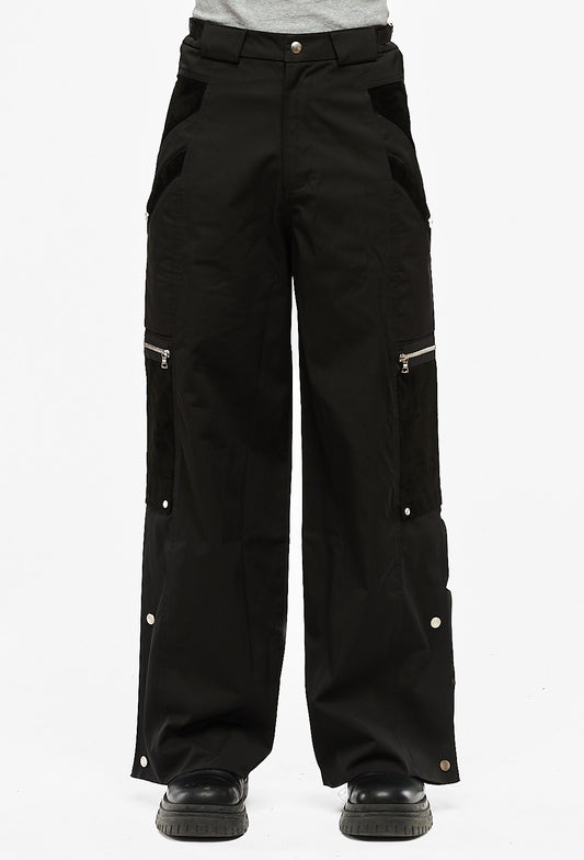 Black Snapped Hem Cargo Trousers