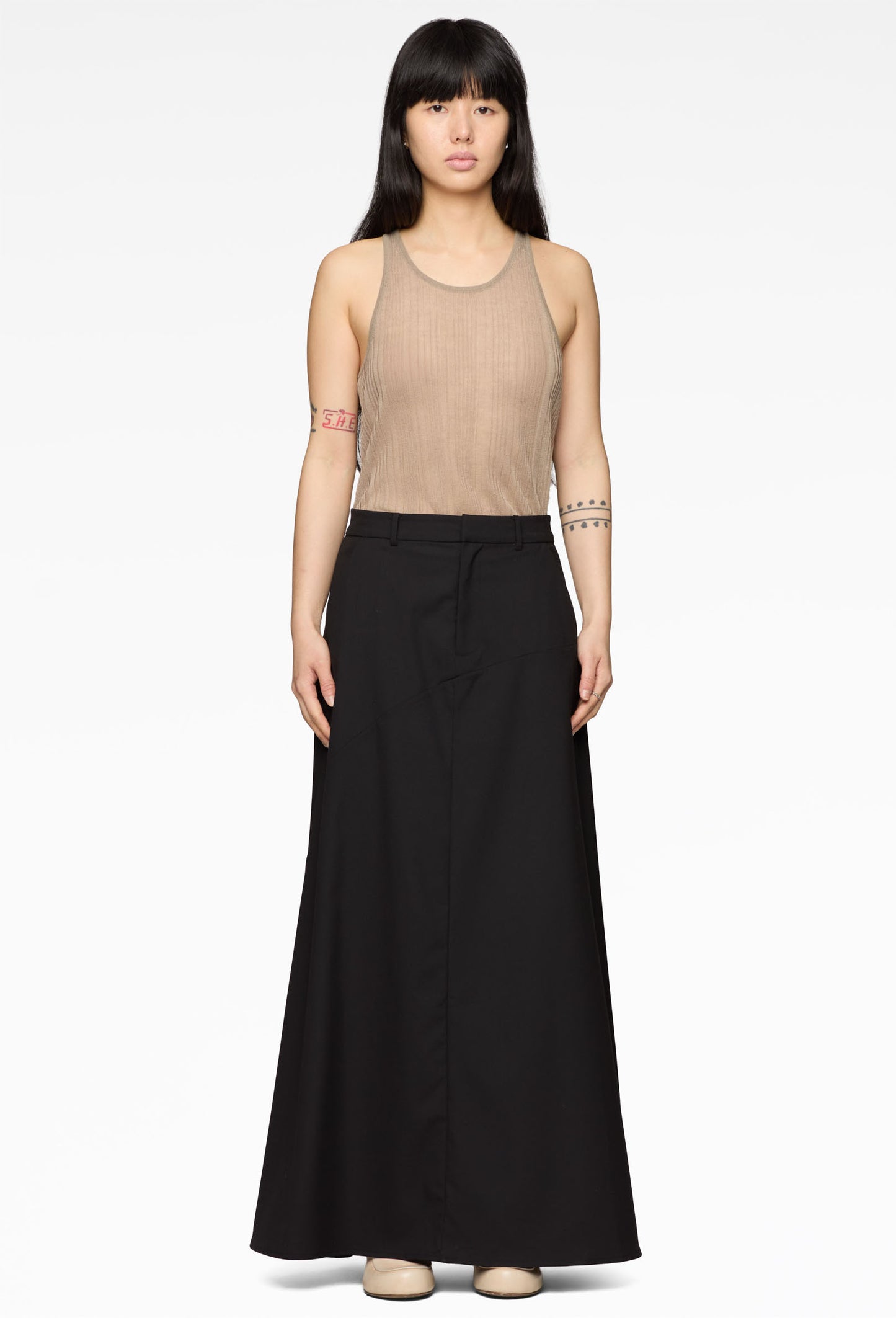Black Spliced Full Skirt