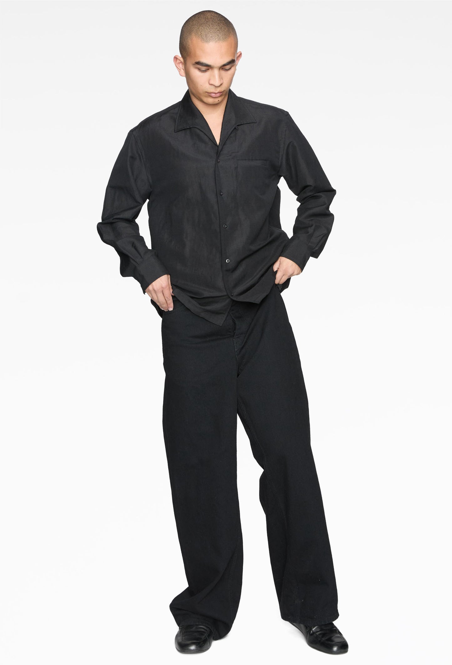 Black Steve Wide-Leg Denim Jeans