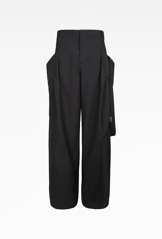 Black Strap Detailed Wide Trousers