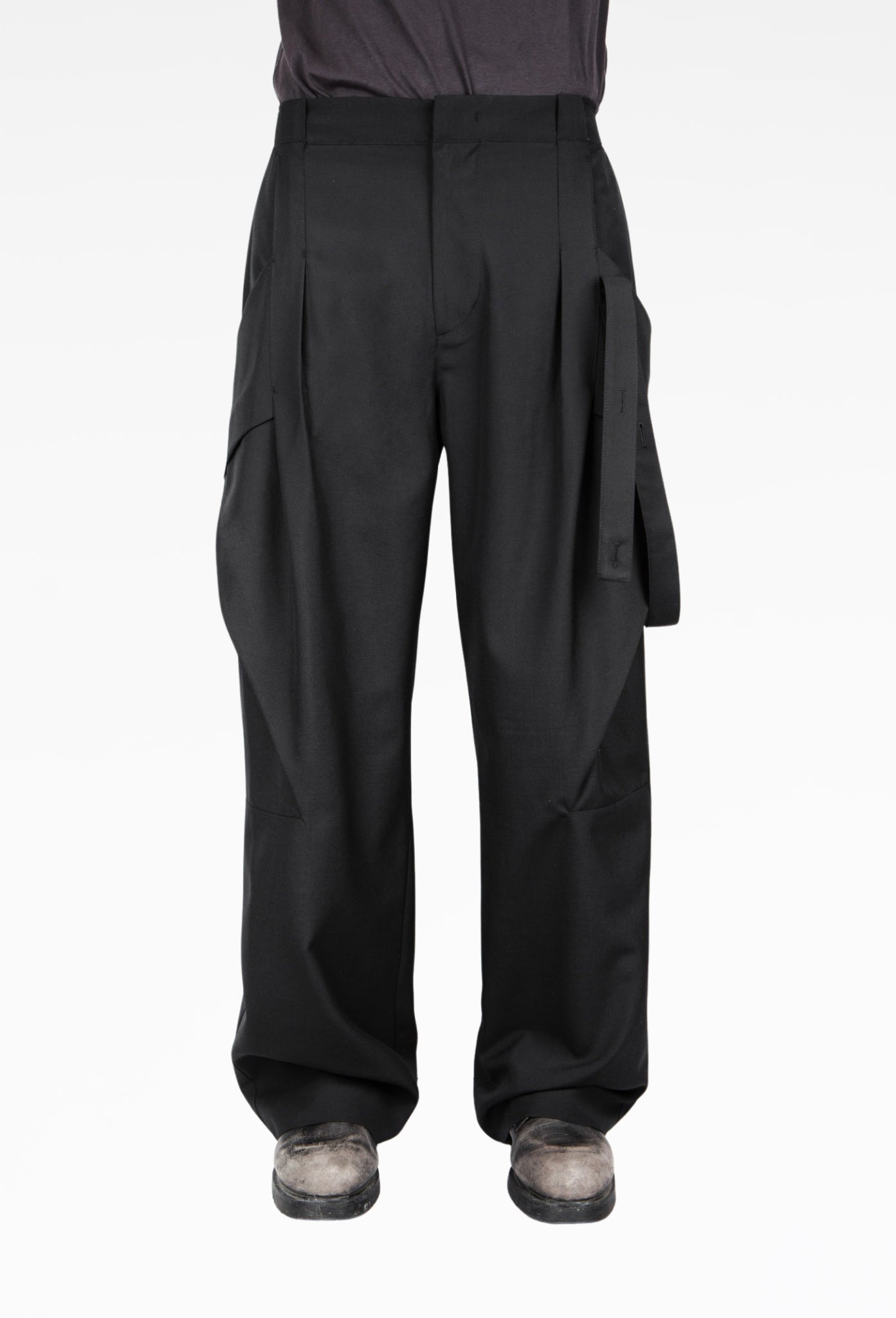 Black Strap Detailed Wide Trousers