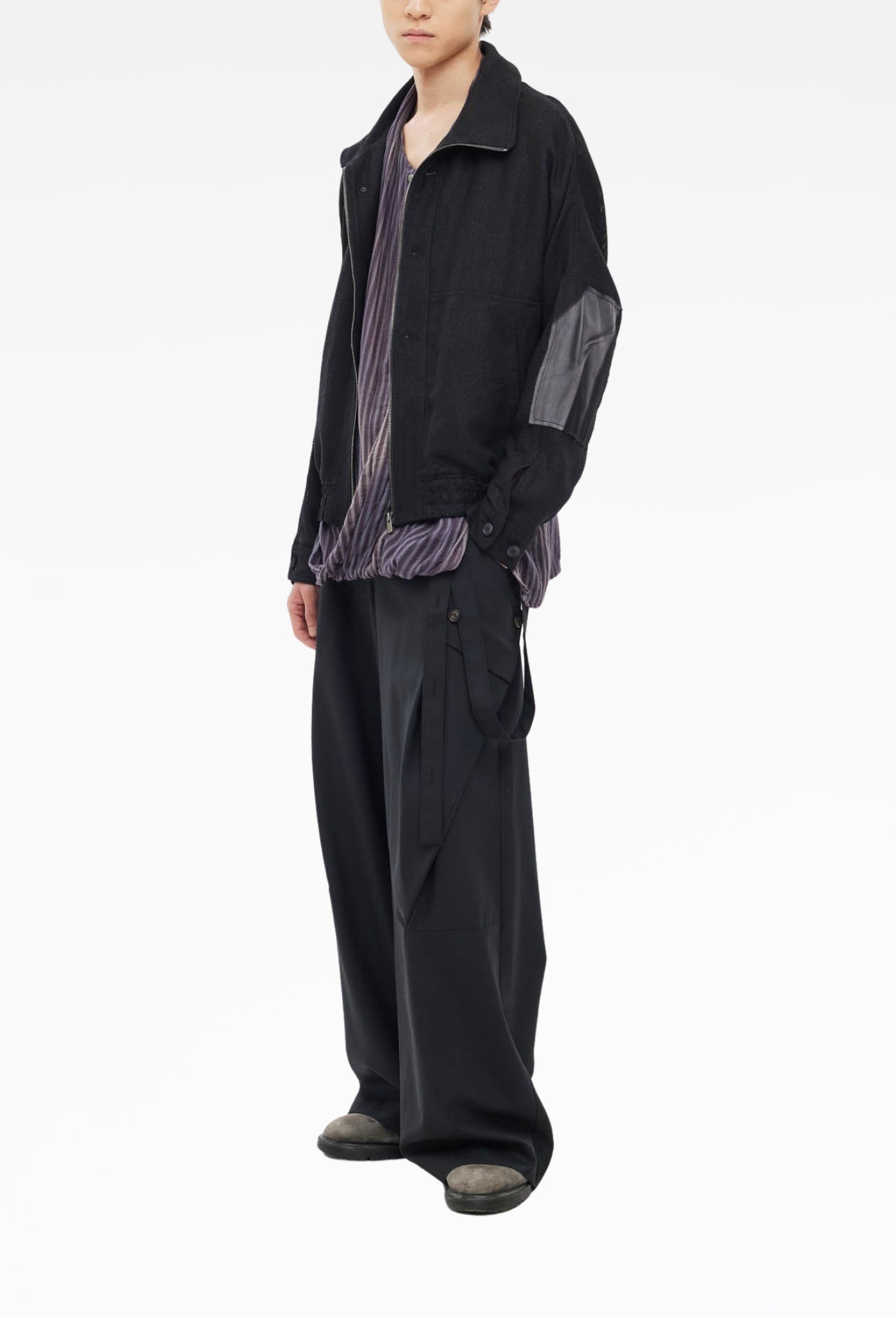 Black Strap Detailed Wide Trousers