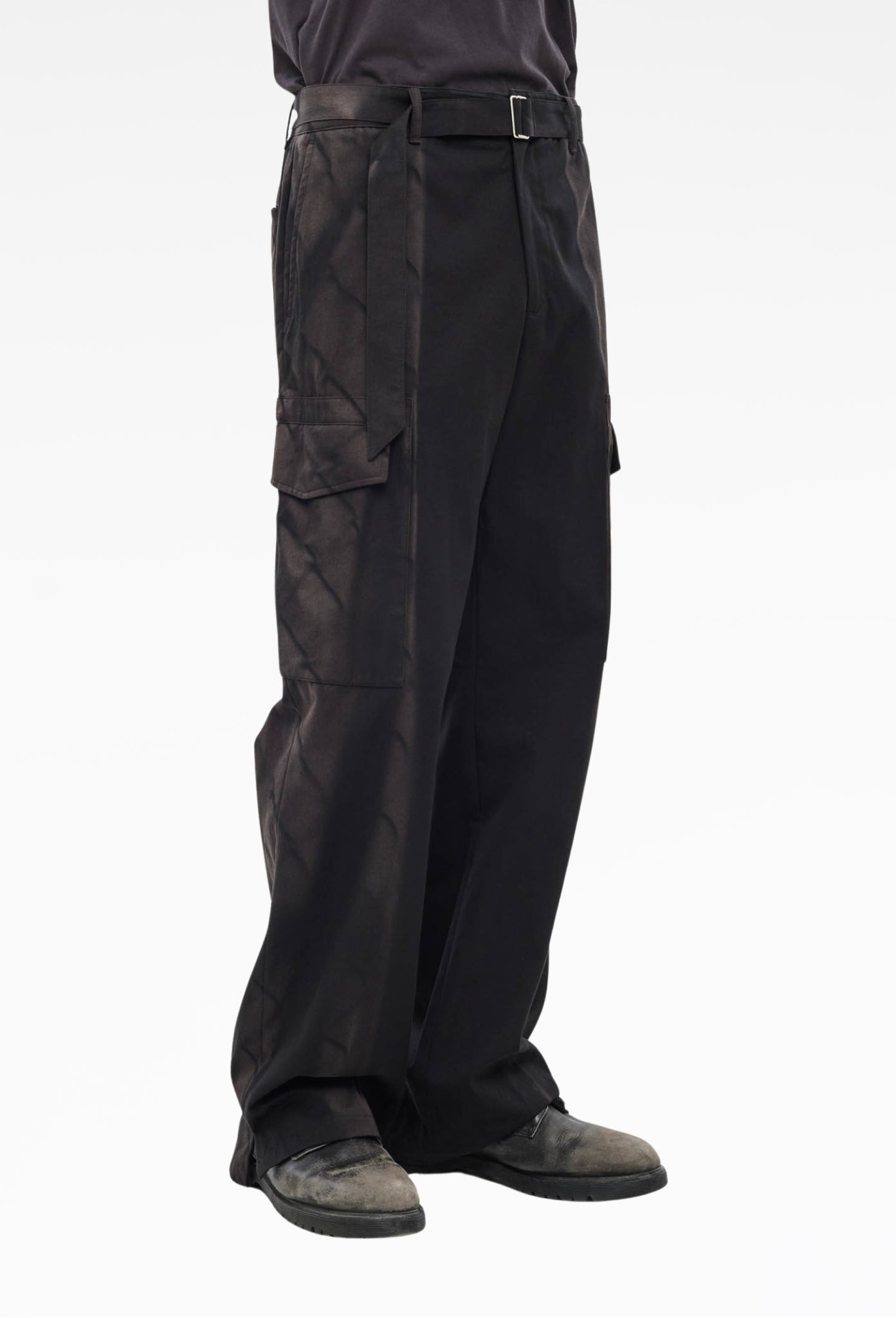 Black Sun-Bleached Belted Trousers