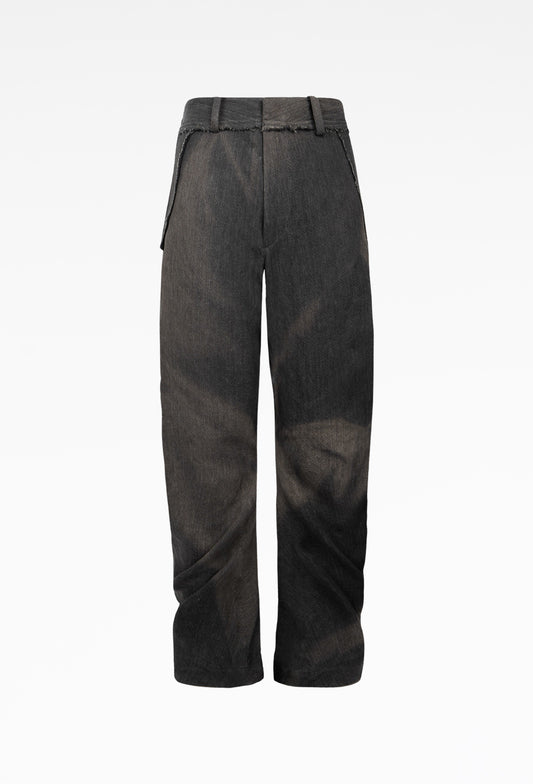 Black Sun-Bleached Curved Trousers