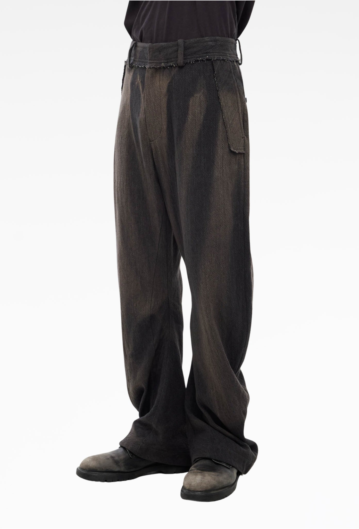 Black Sun-Bleached Curved Trousers