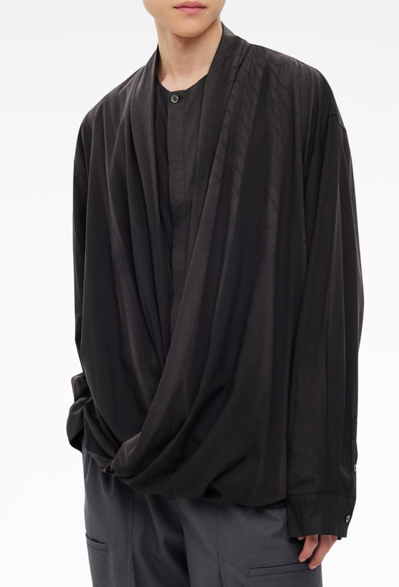 Black Sun-Bleached Draped Shirt