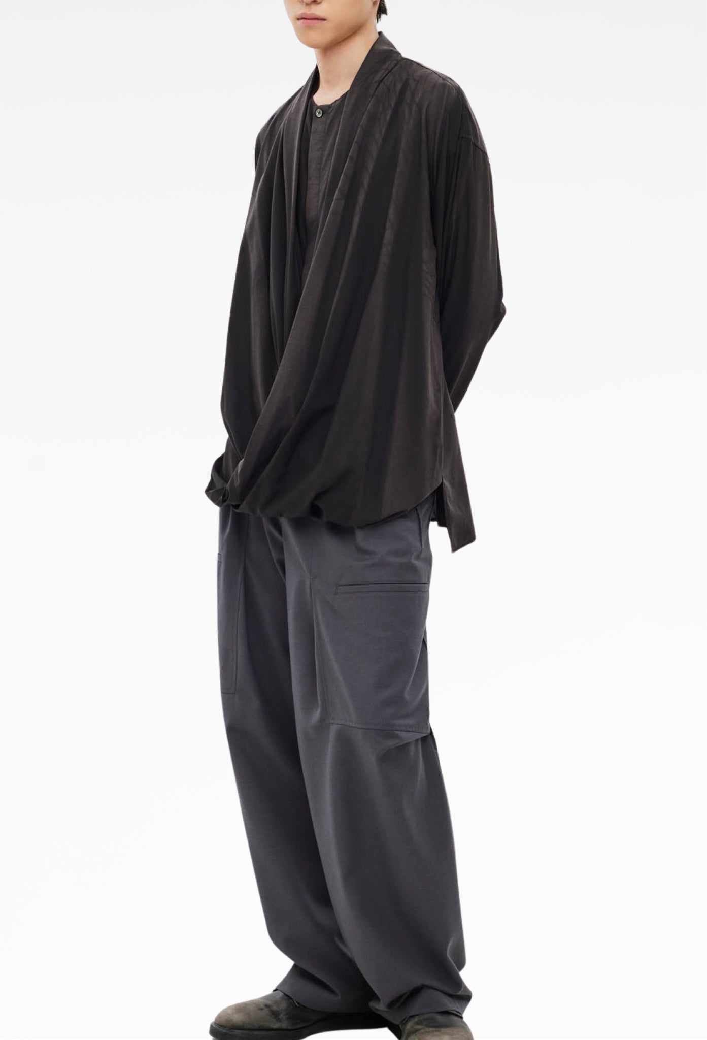 Black Sun-Bleached Draped Shirt