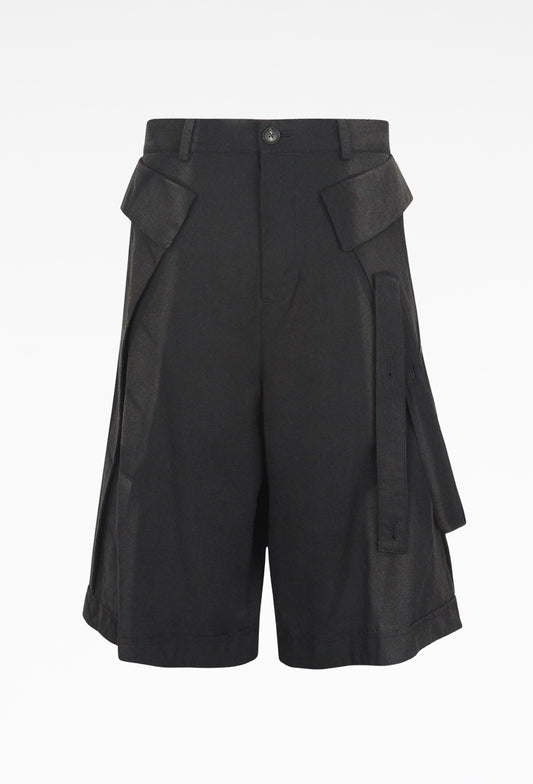 Black Sun-Bleached Layered Half Trousers