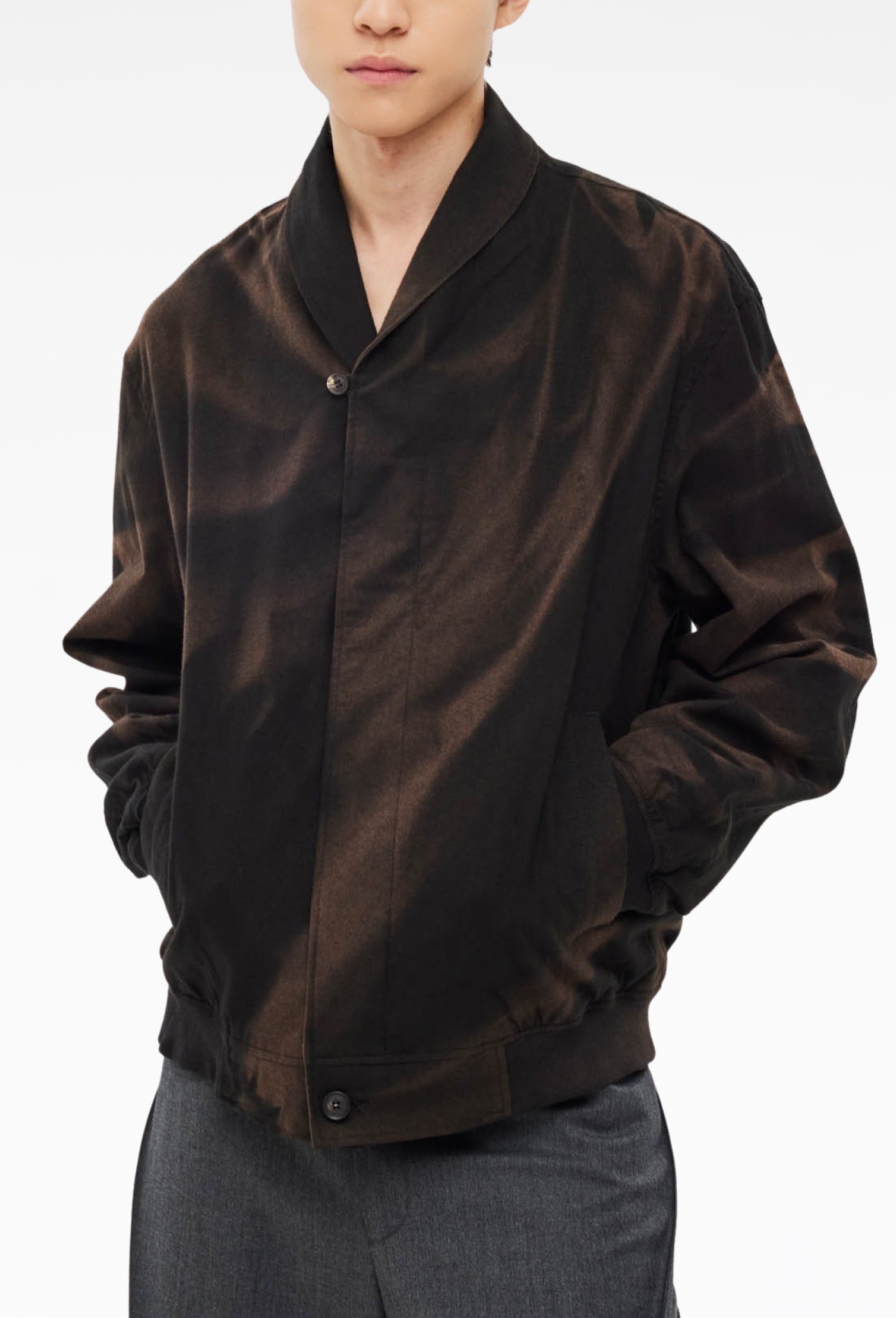 Black Sun-Bleached Shawl Collar Jacket