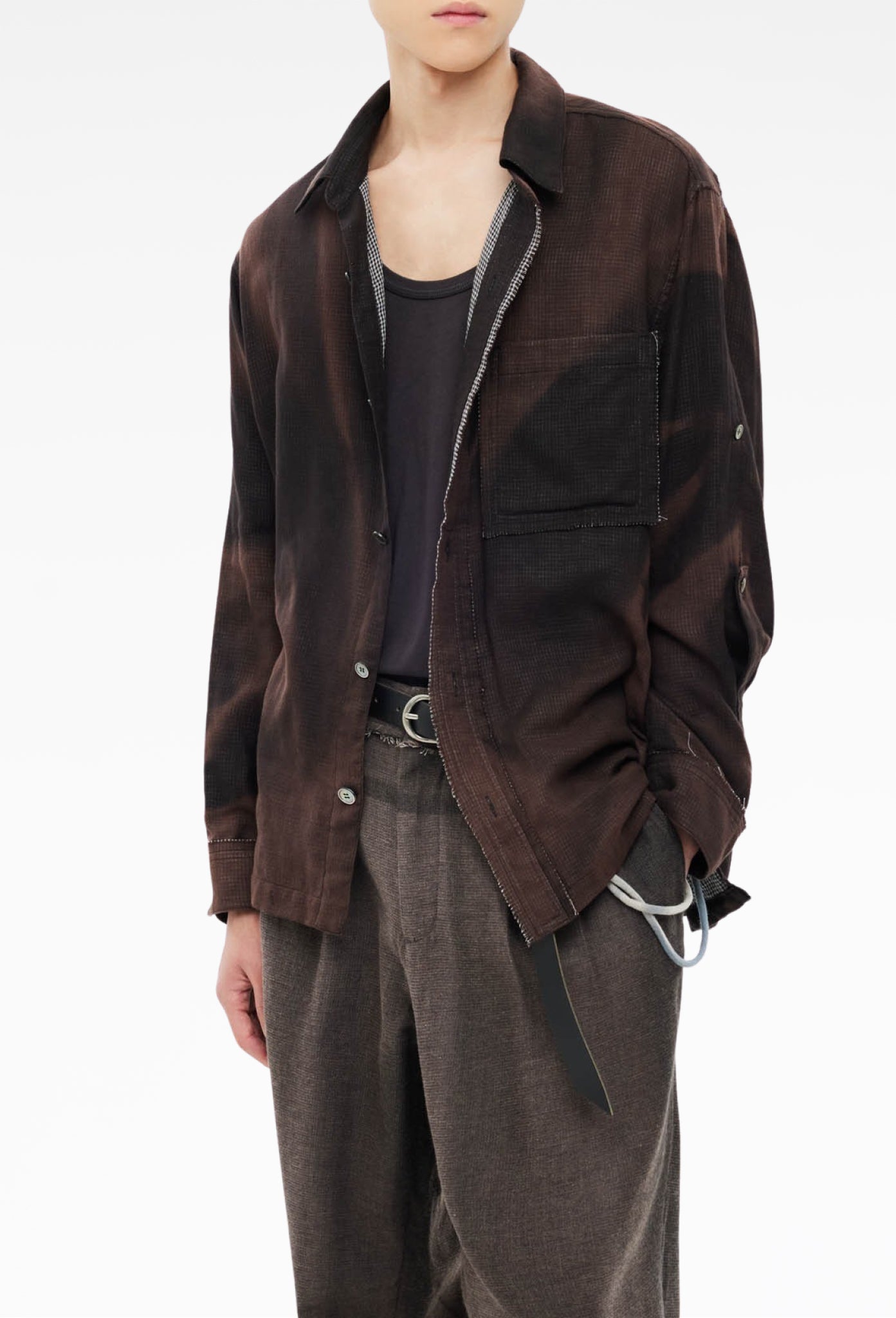 Black Sun-Bleached Strap Detailed Shirt