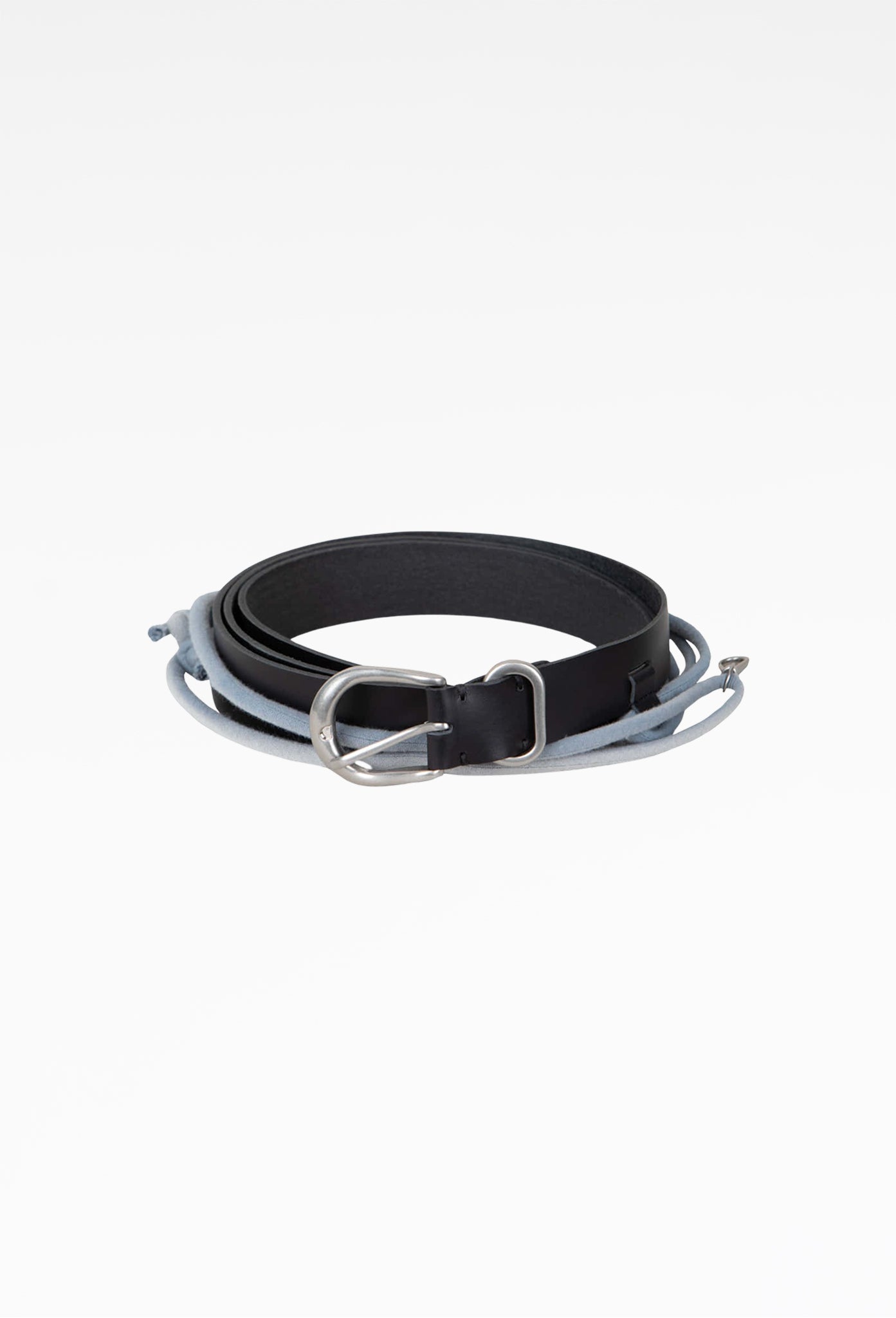 Black Sun-Bleached String Detailed Leather Belt