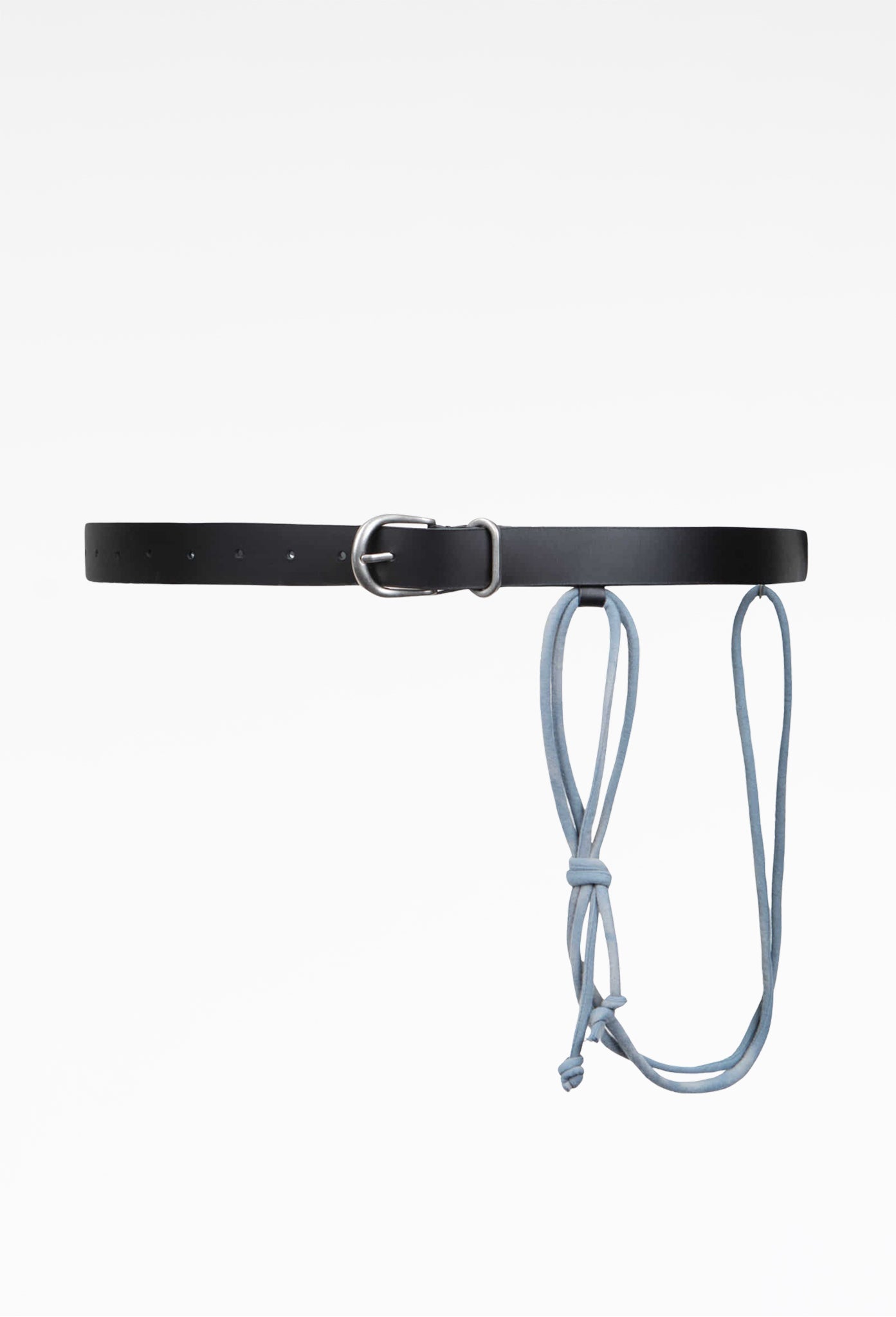 Black Sun-Bleached String Detailed Leather Belt