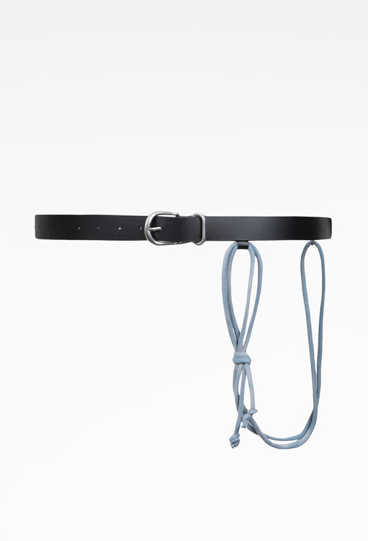 Black Sun-Bleached String Detailed Leather Belt