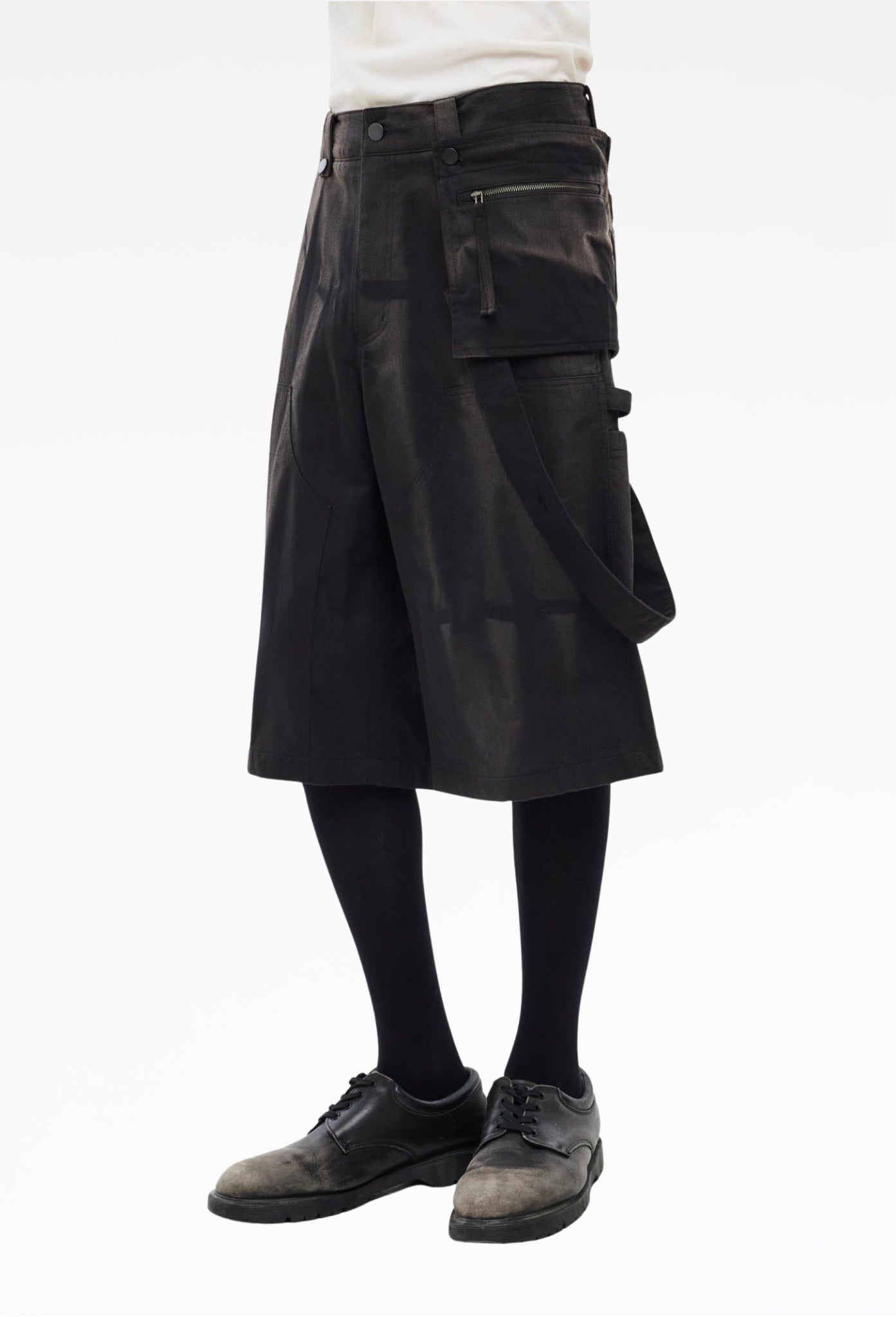 Black Sun-Bleached Work Half Trousers