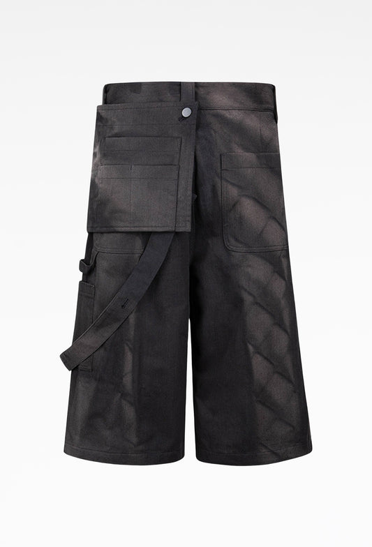 Black Sun-Bleached Work Half Trousers