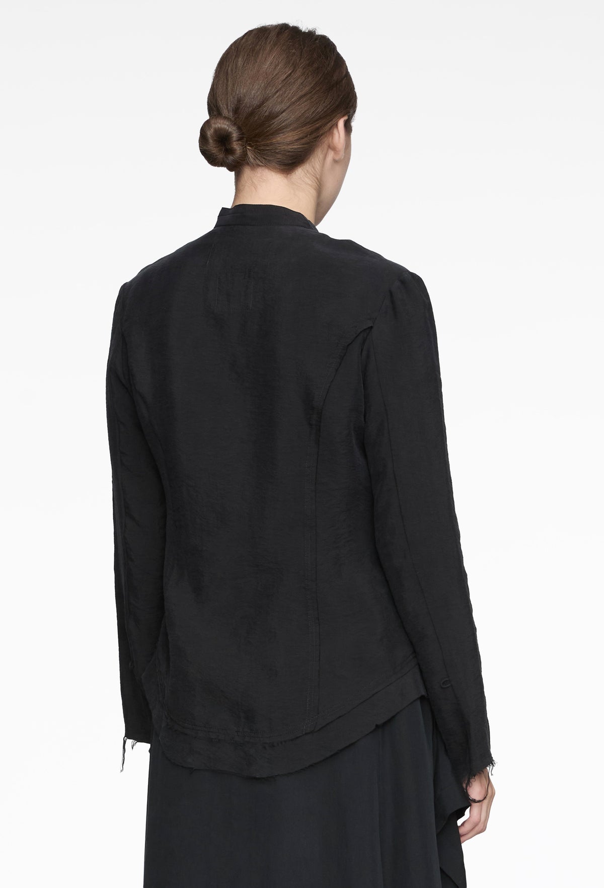 Black Tie-Neck Raw-Edge Shirt